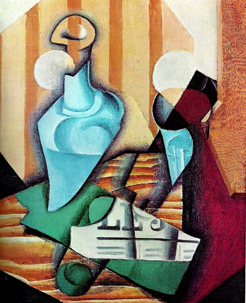 Juan Gris flaska och glas